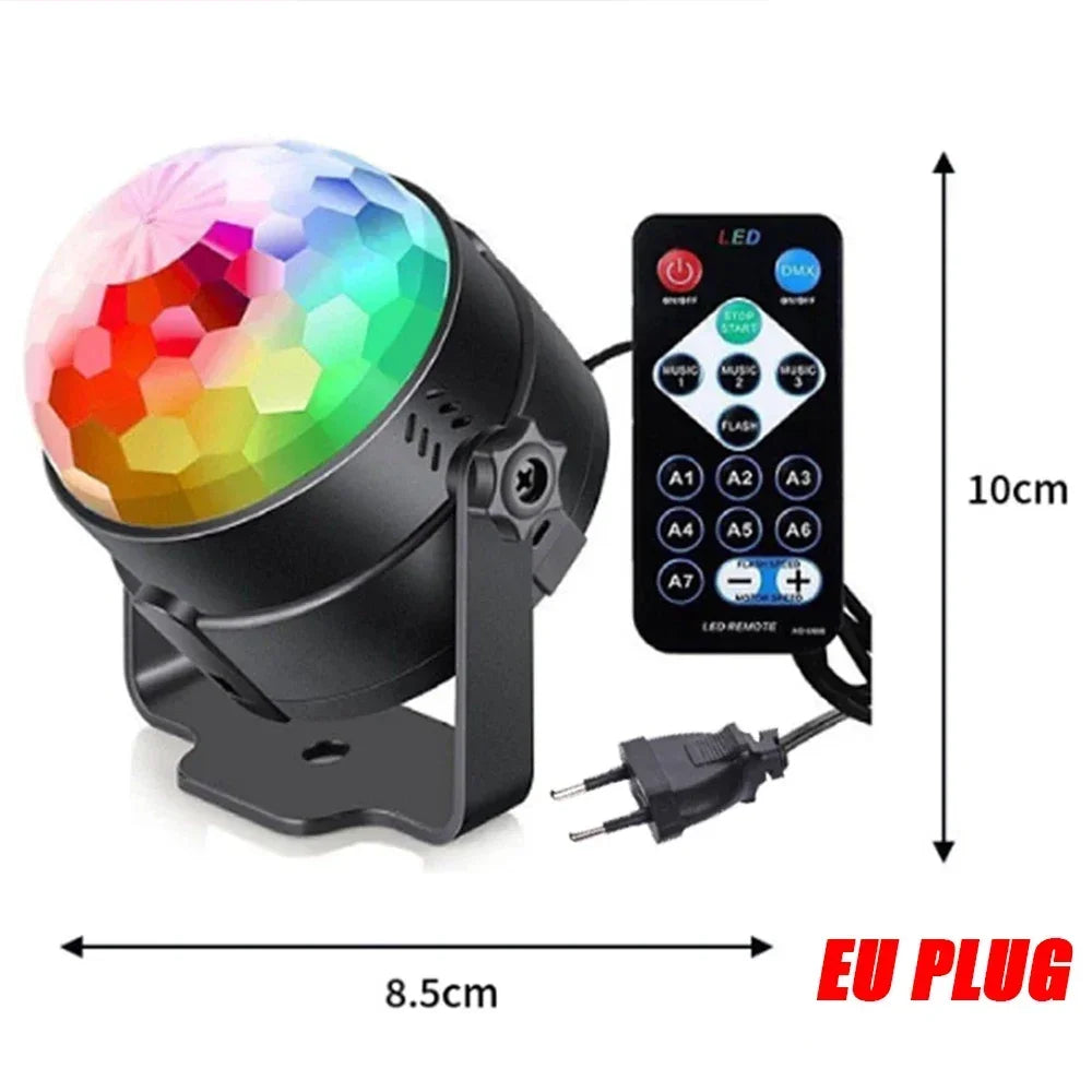 RGB LED Stage Disco Light Rotating DJ Ball Strobe Sound Control Magic Dance Car Christmas Gift Party Club Laser Show Lamp Party