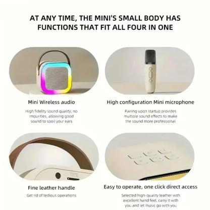 Portable Bluetooth 5.3 Karaoke Speaker with 1-2 Wireless Microphones 3D Surround Sound Home Family Singing for Aux/U Disk/Tf