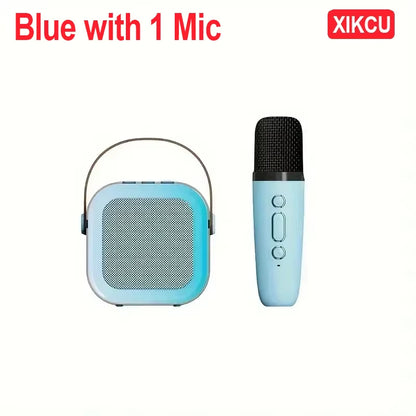 Portable Bluetooth 5.3 Karaoke Speaker with 1-2 Wireless Microphones 3D Surround Sound Home Family Singing for Aux/U Disk/Tf