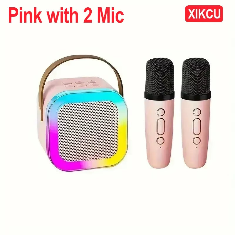 Portable Bluetooth 5.3 Karaoke Speaker with 1-2 Wireless Microphones 3D Surround Sound Home Family Singing for Aux/U Disk/Tf