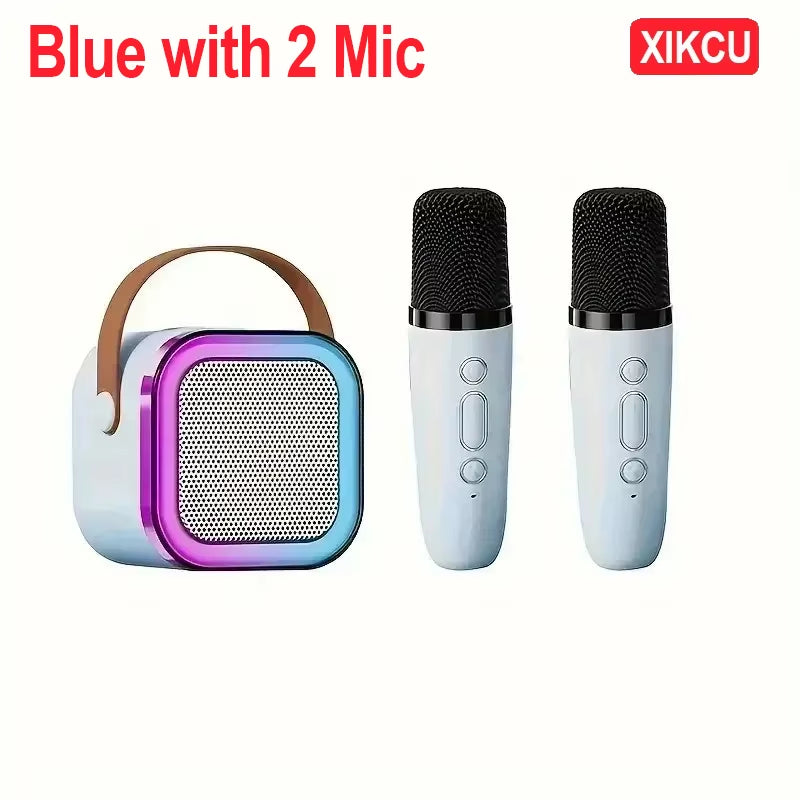 Portable Bluetooth 5.3 Karaoke Speaker with 1-2 Wireless Microphones 3D Surround Sound Home Family Singing for Aux/U Disk/Tf